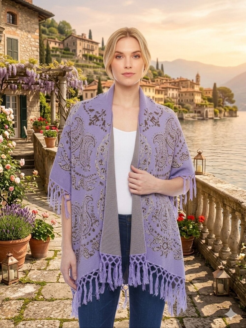 RAJ IMPORTS Lavender Pixel Paisley Kimino/Poncho